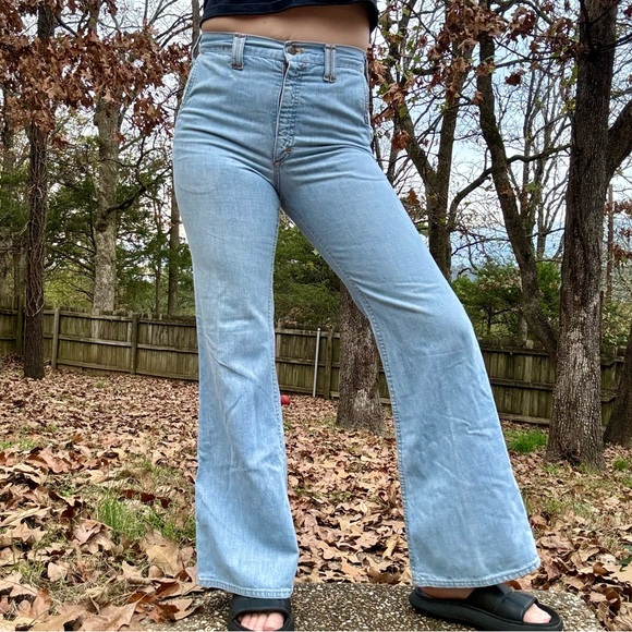 Vintage 70s Lee Jeans Wide Leg Light Wash High Rise - Picture 1 of 7